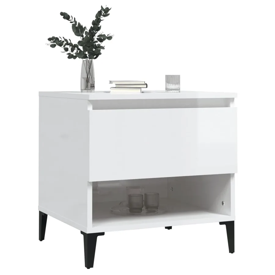 Table d'appoint Blanc brillant 50x46x50 cm Bois d'ingénierie - 4