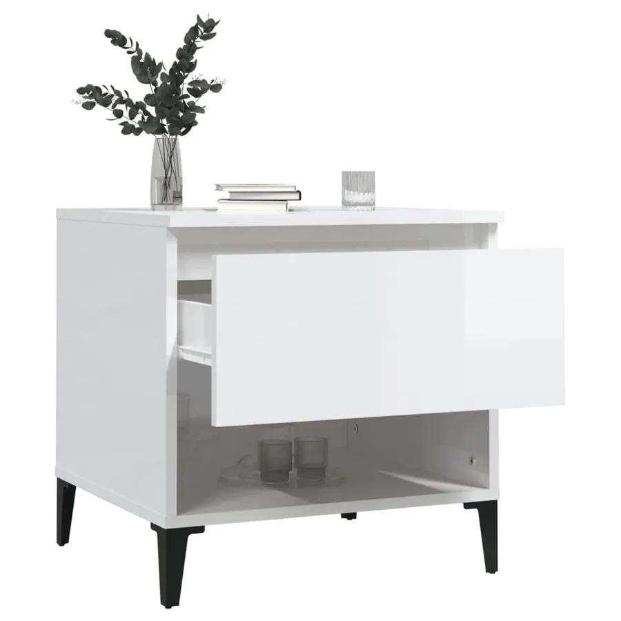 Table d'appoint Blanc brillant 50x46x50 cm Bois d'ingénierie - 5