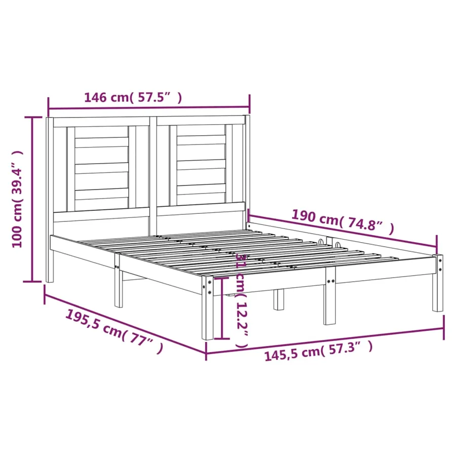 Cadre de lit sans matelas 140x190 cm bois de pin massif - 6