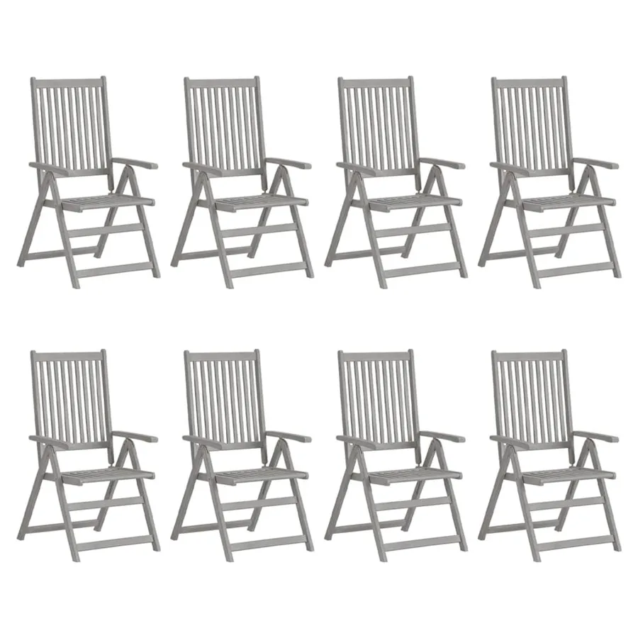 Chaises inclinables de jardin et coussins lot de 8 Gris Acacia - 2