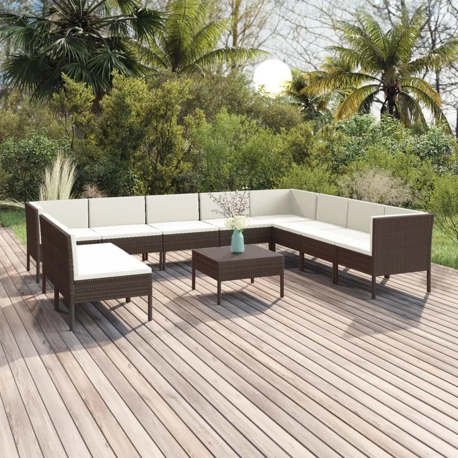 Salon de jardin 11 pcs avec coussins Résine tressée Marron