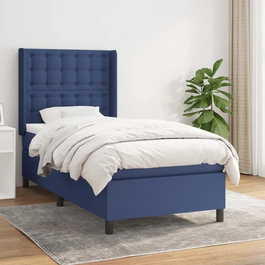 Sommier à lattes de lit avec matelas Bleu 100x200 cm Tissu