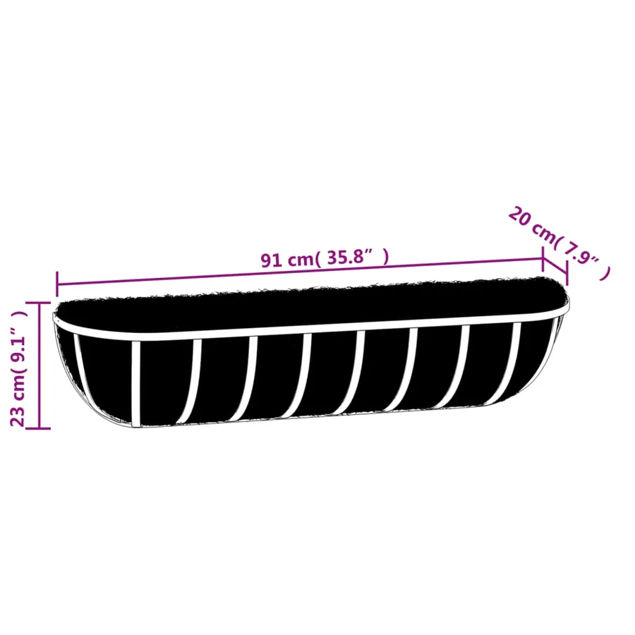 Jardinières murales 2 pcs en coco noir 91x20x23 cm acier - 6