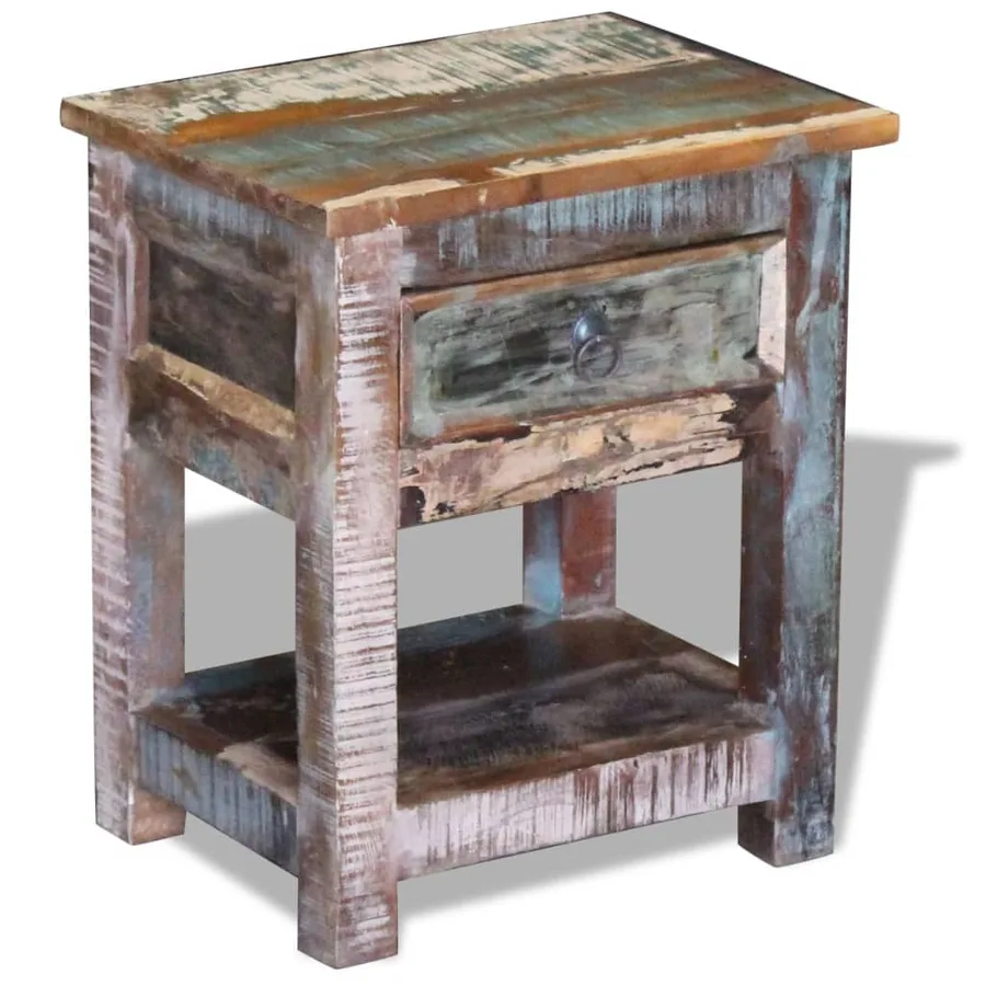 Table d'appoint 1 tiroir Bois de récupération massif 43x33x51cm - 2