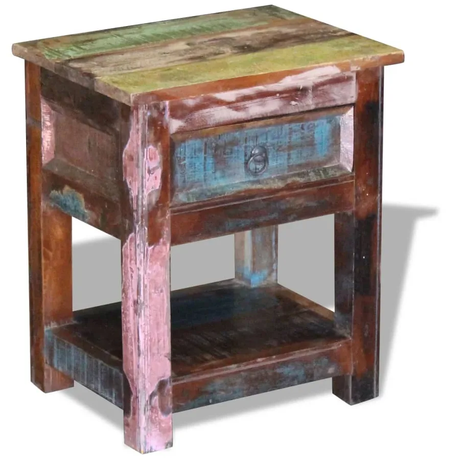 Table d'appoint 1 tiroir Bois de récupération massif 43x33x51cm - 3