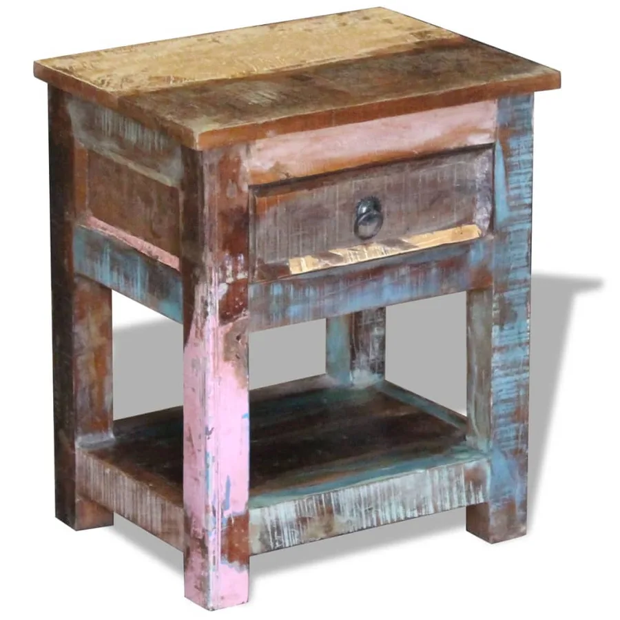 Table d'appoint 1 tiroir Bois de récupération massif 43x33x51cm - 4