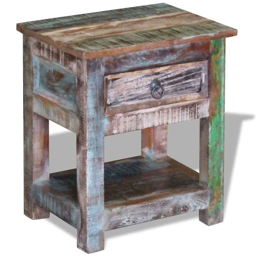 Table d'appoint 1 tiroir Bois de récupération massif 43x33x51cm - 5