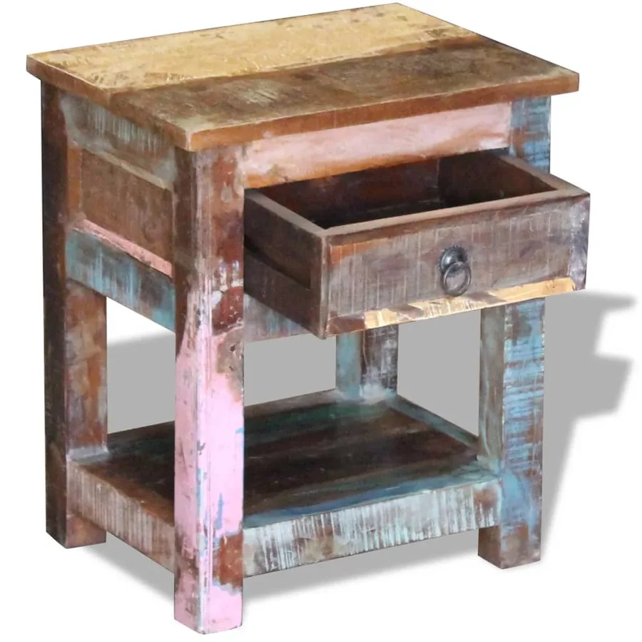 Table d'appoint 1 tiroir Bois de récupération massif 43x33x51cm - 6