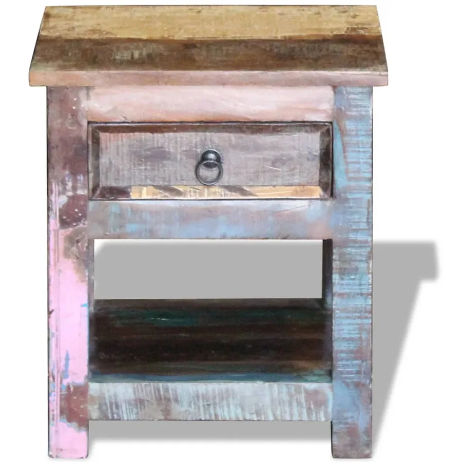 Table d'appoint 1 tiroir Bois de récupération massif 43x33x51cm - 7