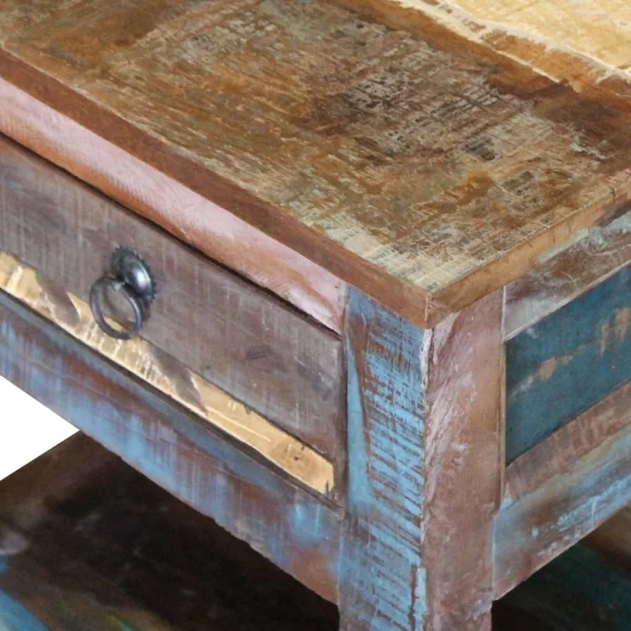 Table d'appoint 1 tiroir Bois de récupération massif 43x33x51cm - 8