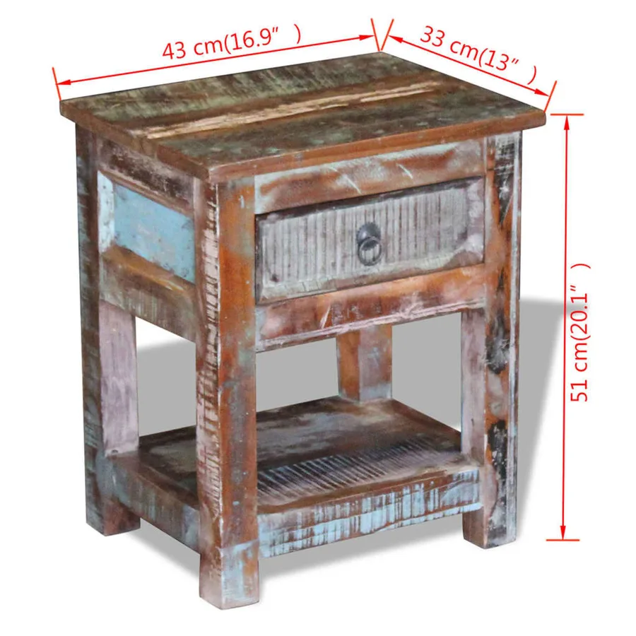 Table d'appoint 1 tiroir Bois de récupération massif 43x33x51cm - 9