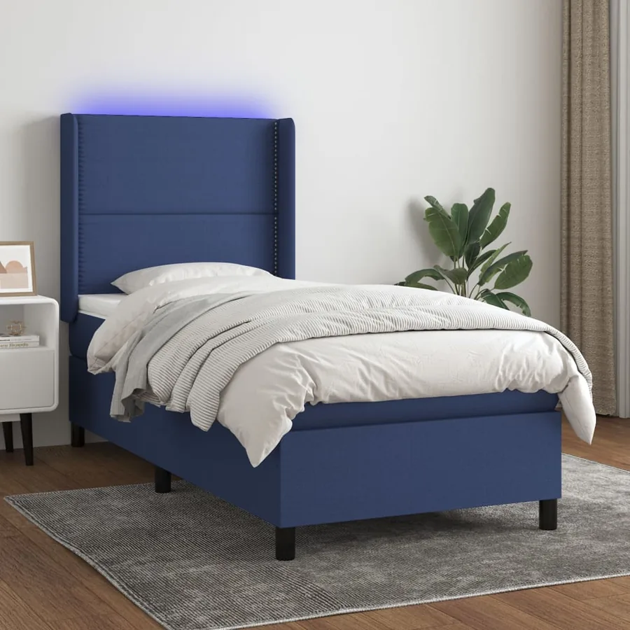 Sommier à lattes de lit matelas LED Bleu 100x200 cm Tissu