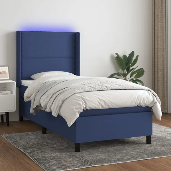 Sommier à lattes de lit matelas LED Bleu 100x200 cm Tissu