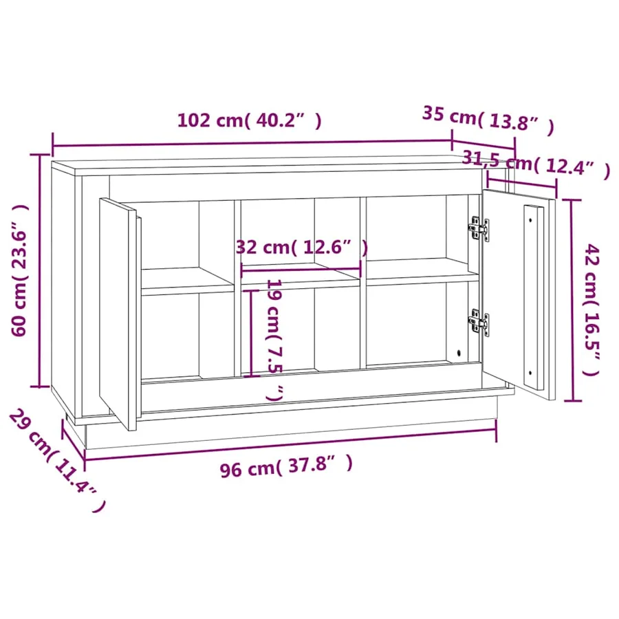 Buffet Noir 102x35x60 cm bois d'ingénierie - 9