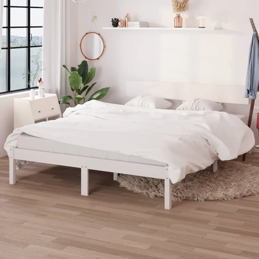 Cadre de lit sans matelas blanc bois massif