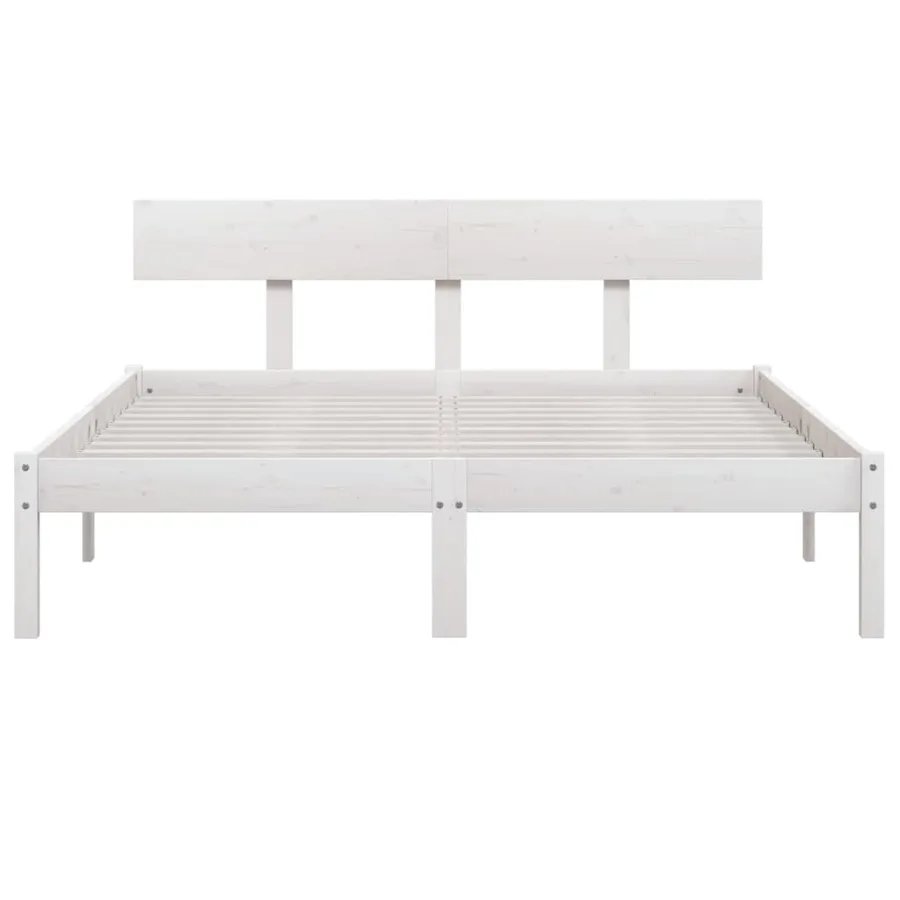 Cadre de lit sans matelas blanc bois massif - 4