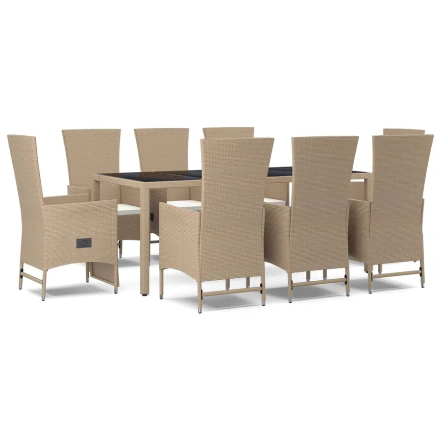 Ensemble à manger de jardin et coussins 9 pcs beige Poly rotin - 2
