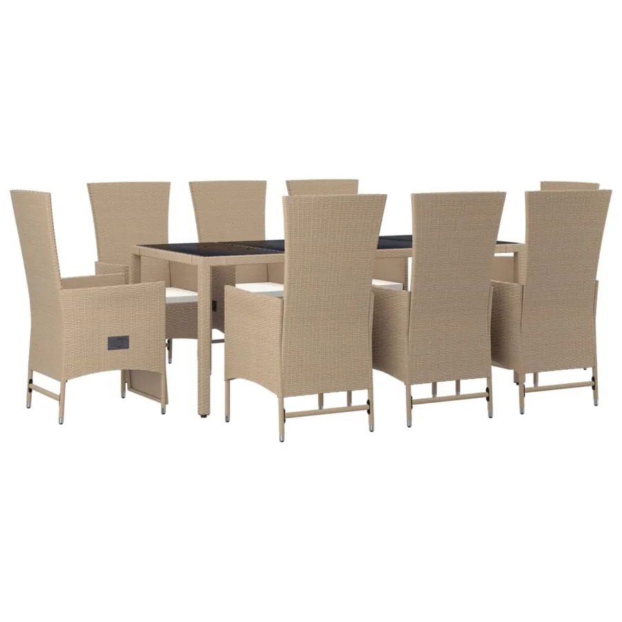 Ensemble à manger de jardin et coussins 9 pcs beige Poly rotin - 3