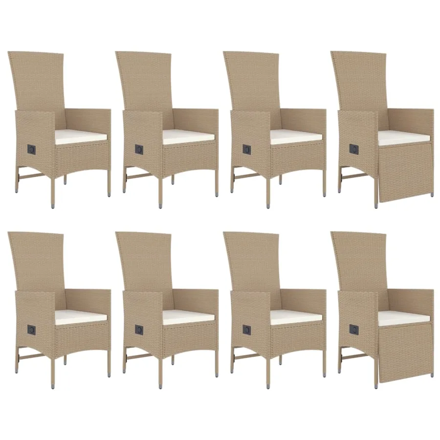 Ensemble à manger de jardin et coussins 9 pcs beige Poly rotin - 4