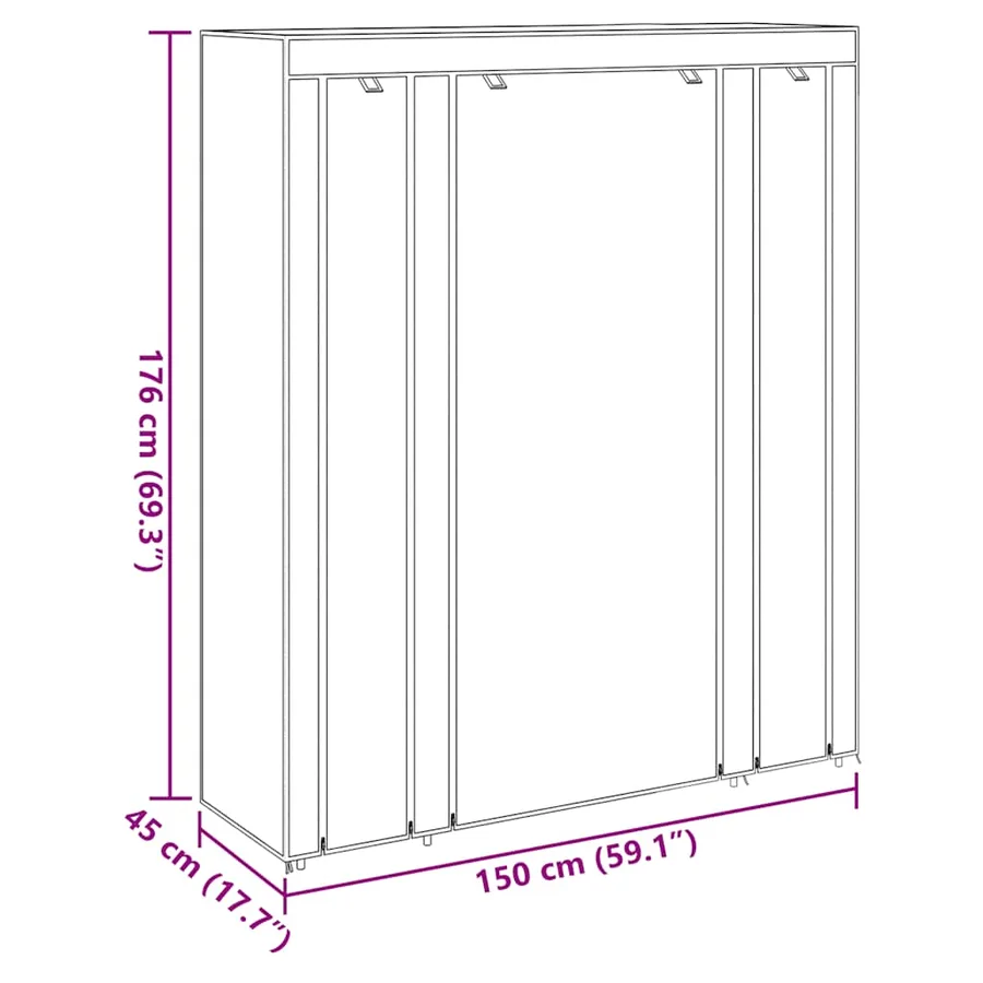 Armoire avec compartiments et tiges 45 x 150 x 176 cm Noir - 9