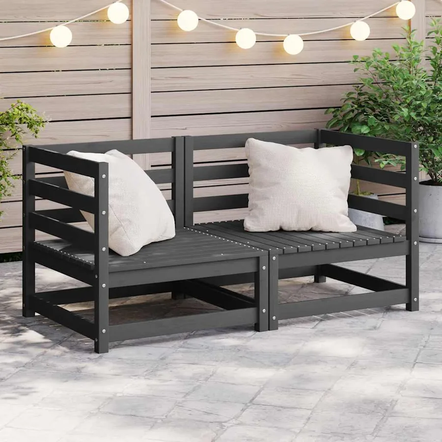 Canapés d'angle de jardin 2 pcs gris bois de pin massif