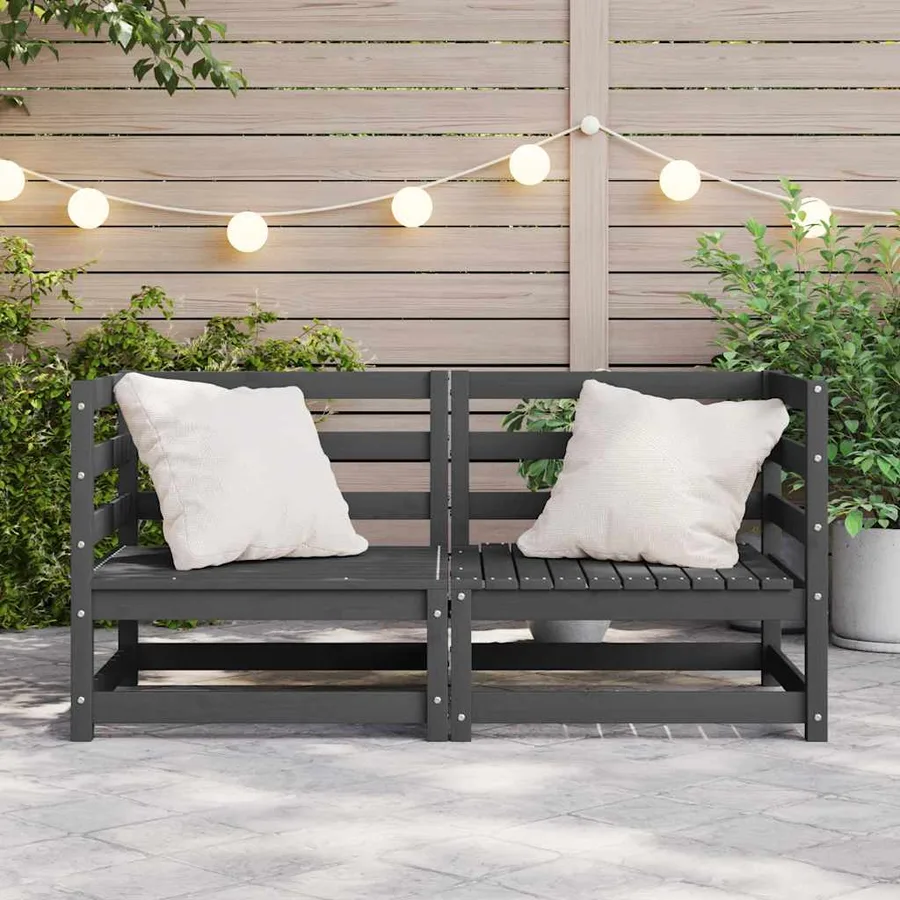 Canapés d'angle de jardin 2 pcs gris bois de pin massif - 3