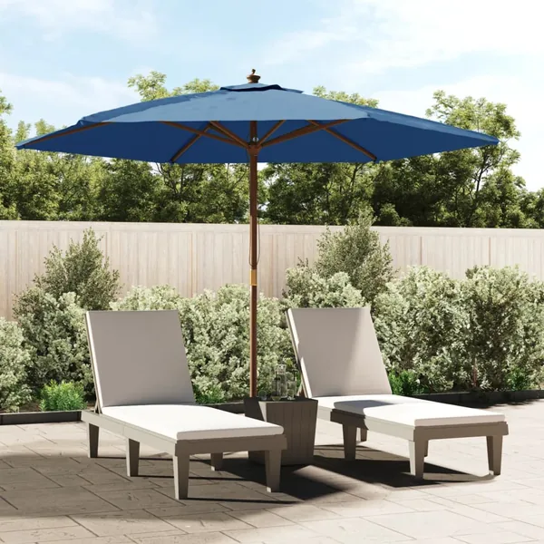 Parasol de jardin avec mât en bois bleu azuré 299x240 cm