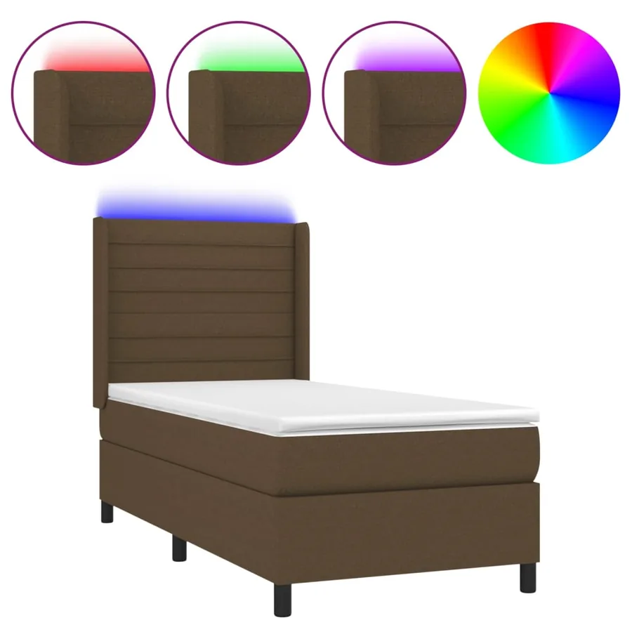Sommier à lattes de lit matelas et LED Marron foncé 100x200cm - 2