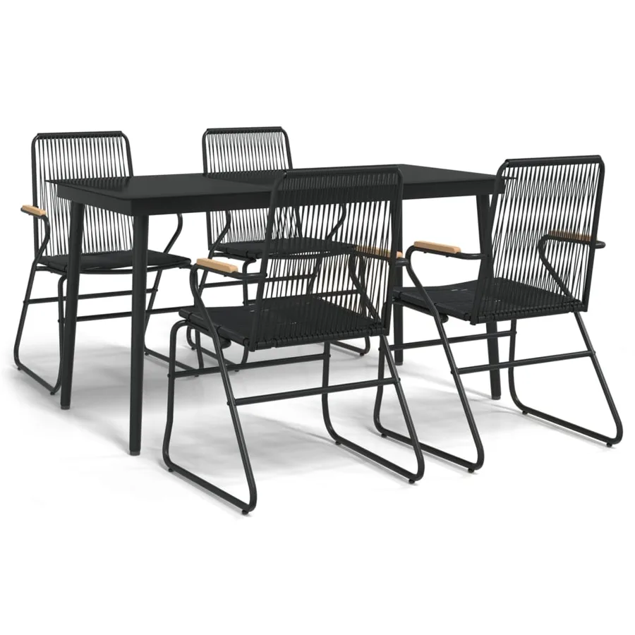 Ensemble à manger de jardin 5 pcs Noir Rotin PVC - 2