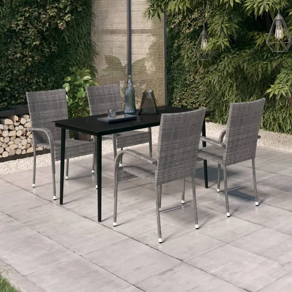 Ensemble à manger de jardin 5 pcs Gris et noir