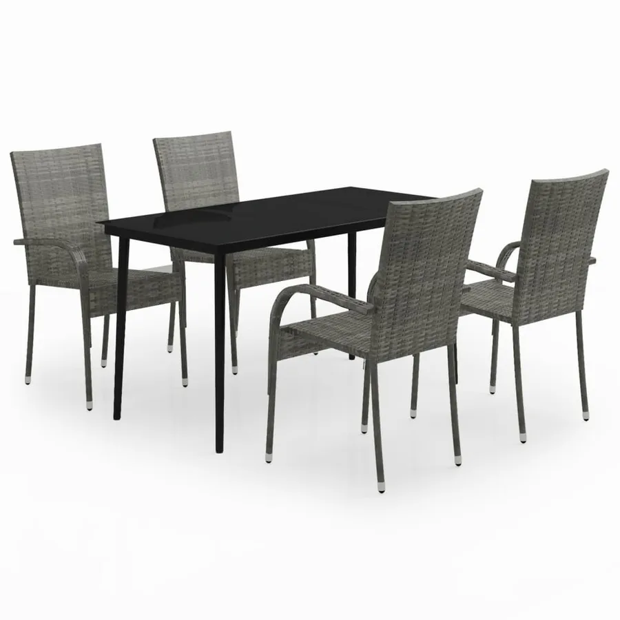 Ensemble à manger de jardin 5 pcs Gris et noir - 2