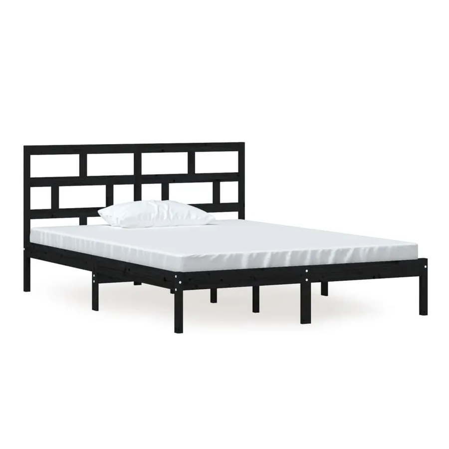 Cadre de lit sans matelas noir bois massif - 2