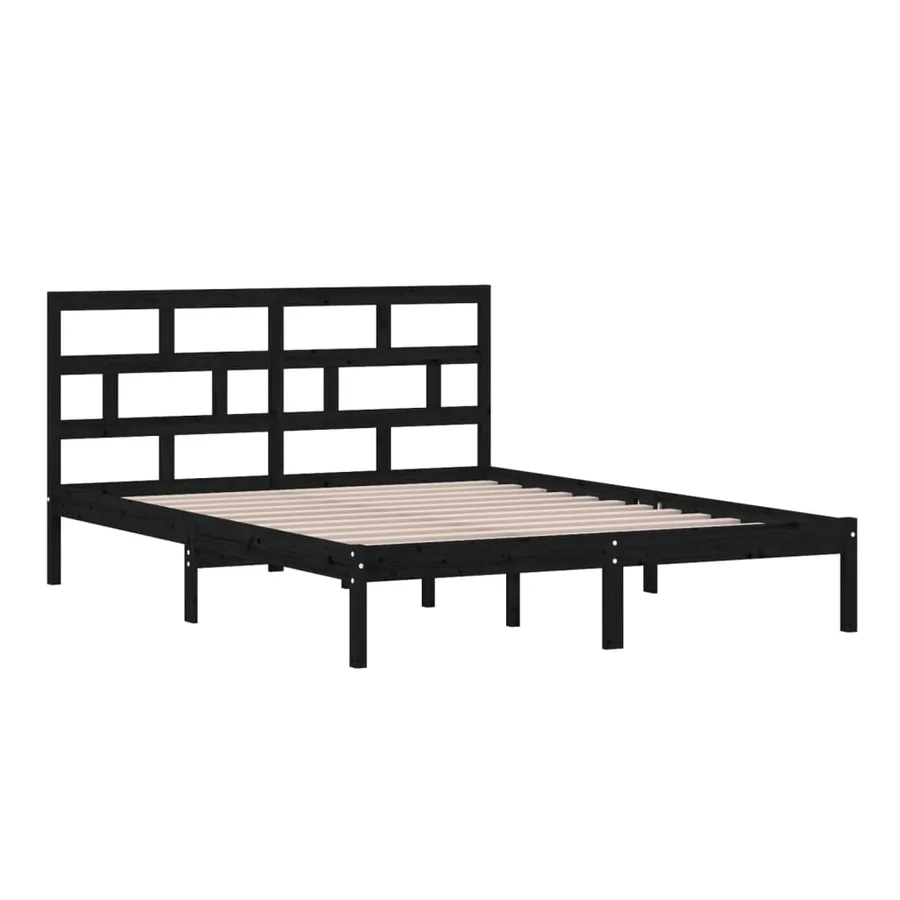 Cadre de lit sans matelas noir bois massif - 3