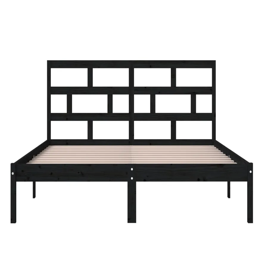 Cadre de lit sans matelas noir bois massif - 4