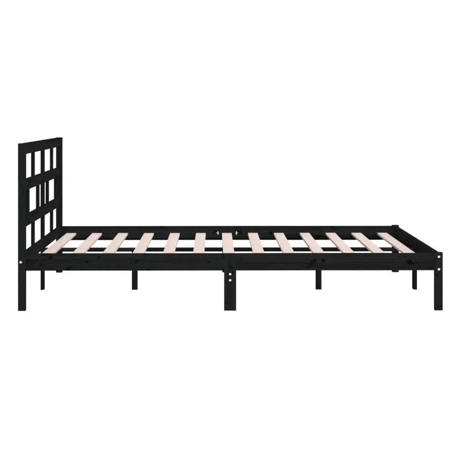 Cadre de lit sans matelas noir bois massif - 5