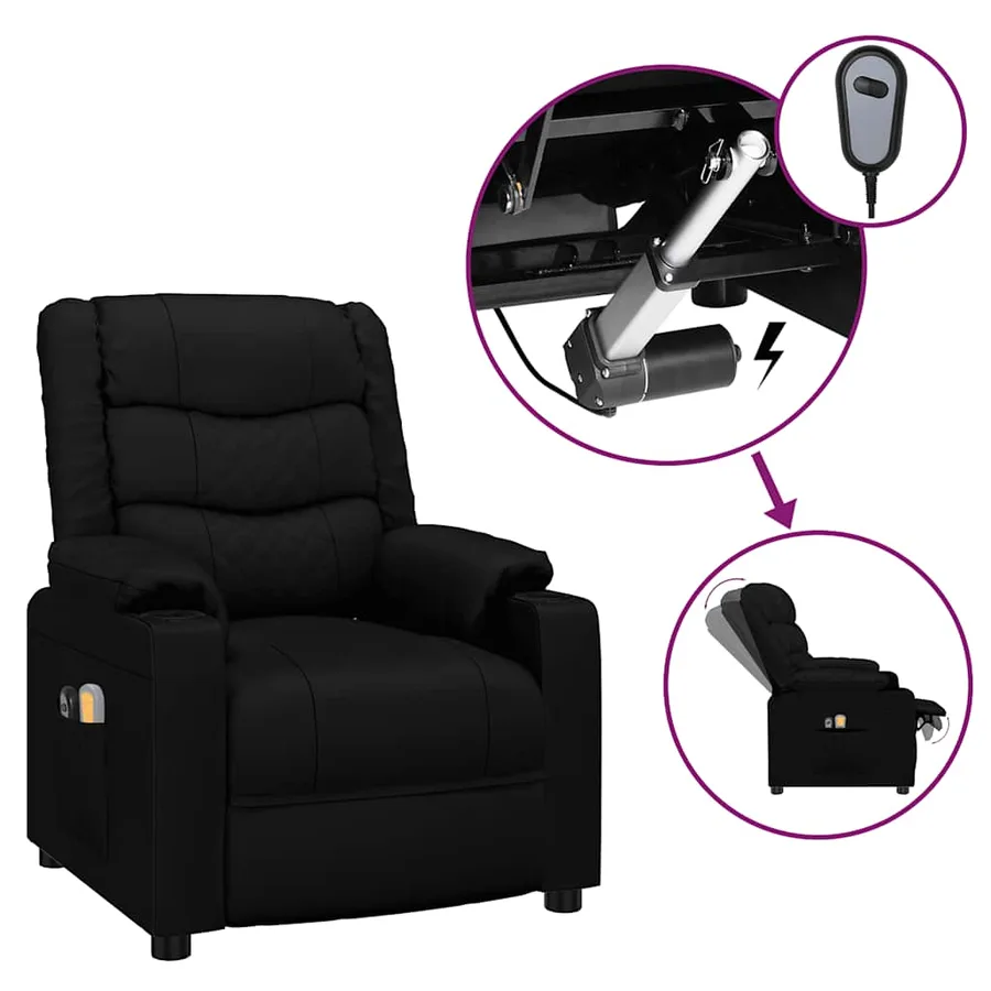 Fauteuil électrique de massage Noir Similicuir - 2