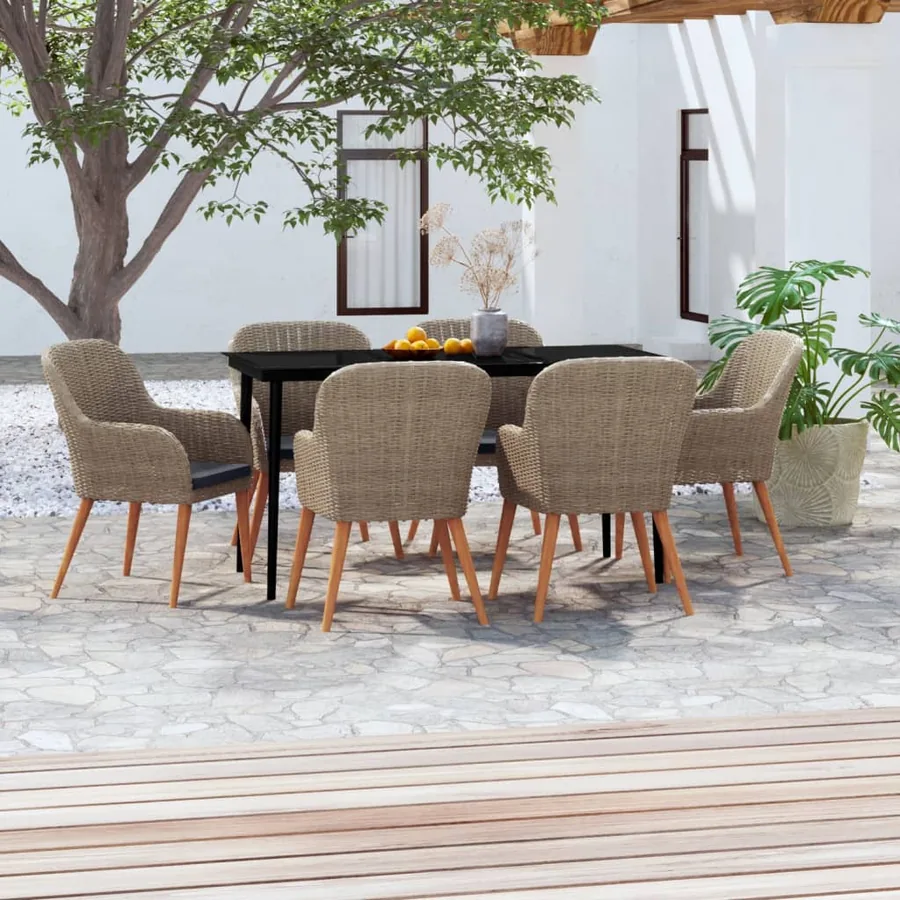 Ensemble à manger de jardin et coussins 7 pcs Marron