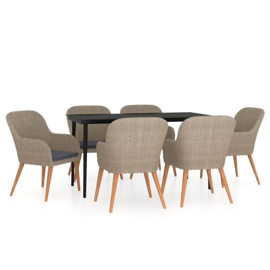 Ensemble à manger de jardin et coussins 7 pcs Marron - 2