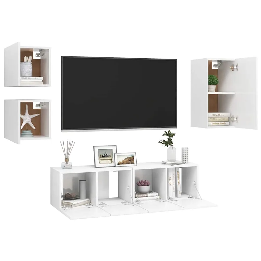 Ensemble de meubles TV 5 pcs Blanc Bois d'ingénierie - 3