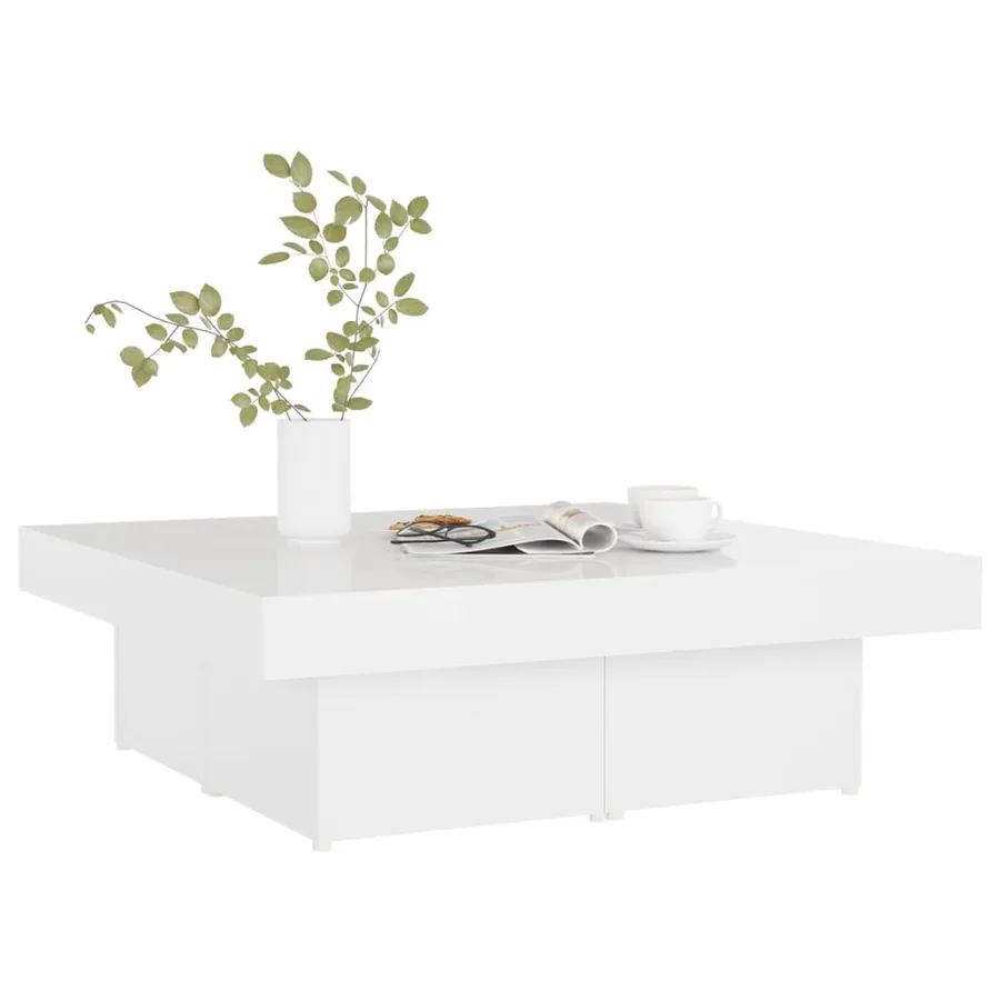 Table basse blanc brillant 90x90x28 cm bois d'ingénierie - 3