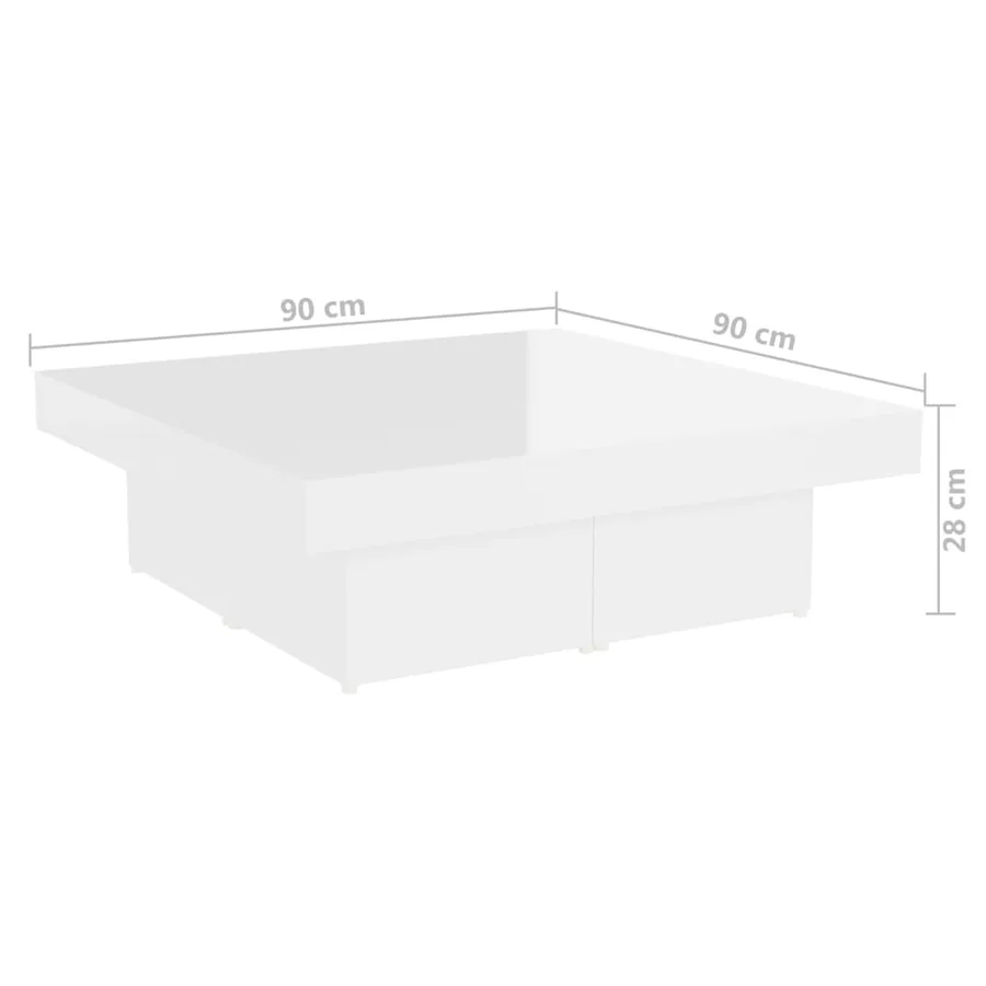 Table basse blanc brillant 90x90x28 cm bois d'ingénierie - 7