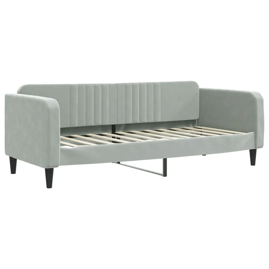 Lit de jour avec gigogne et matelas gris clair 80x200cm velours - 4