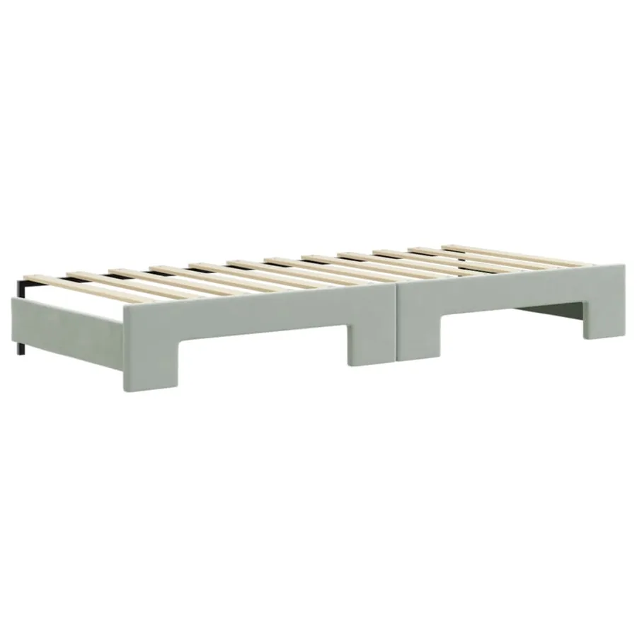 Lit de jour avec gigogne et matelas gris clair 80x200cm velours - 5
