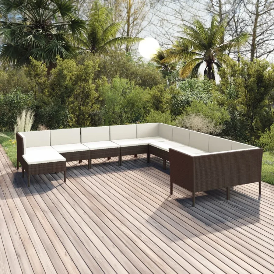 Salon de jardin 11 pcs avec coussins Résine tressée Marron