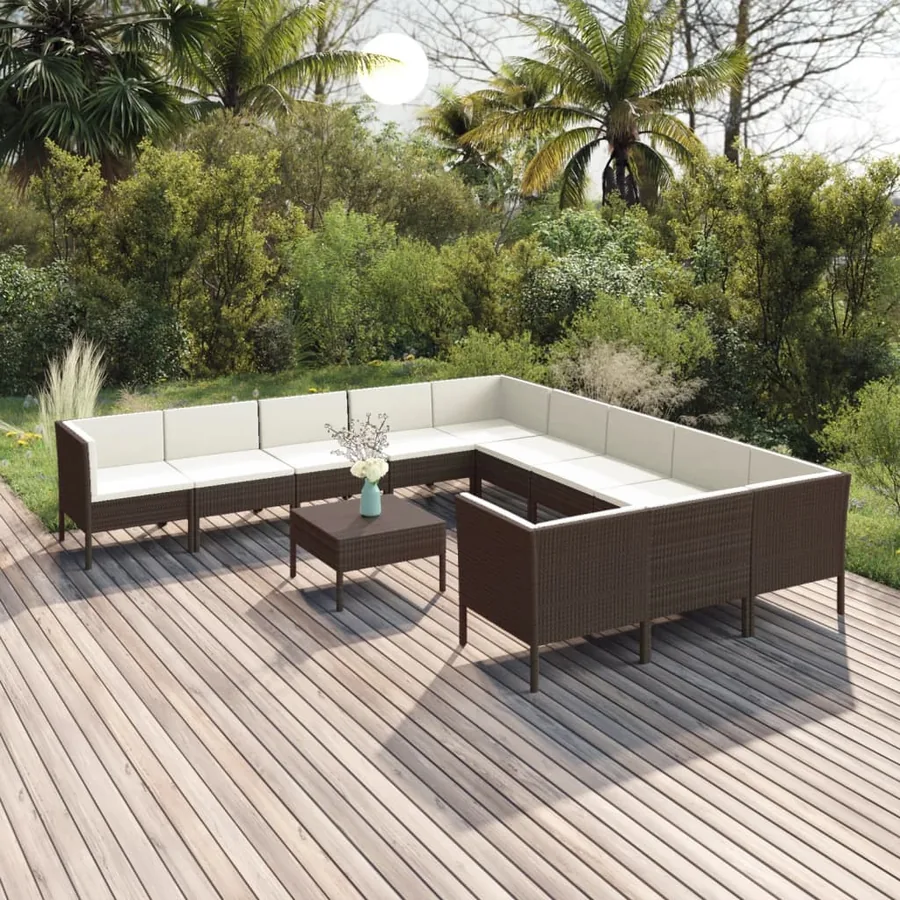 Salon de jardin 12 pcs avec coussins Résine tressée Marron