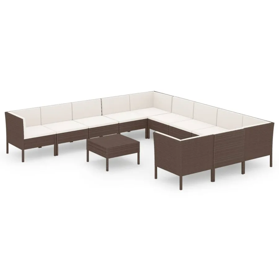 Salon de jardin 12 pcs avec coussins Résine tressée Marron - 2