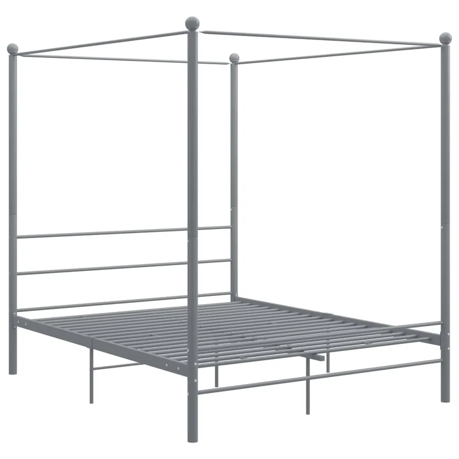 Cadre de lit à baldaquin sans matelas gris métal 160x200 cm - 2