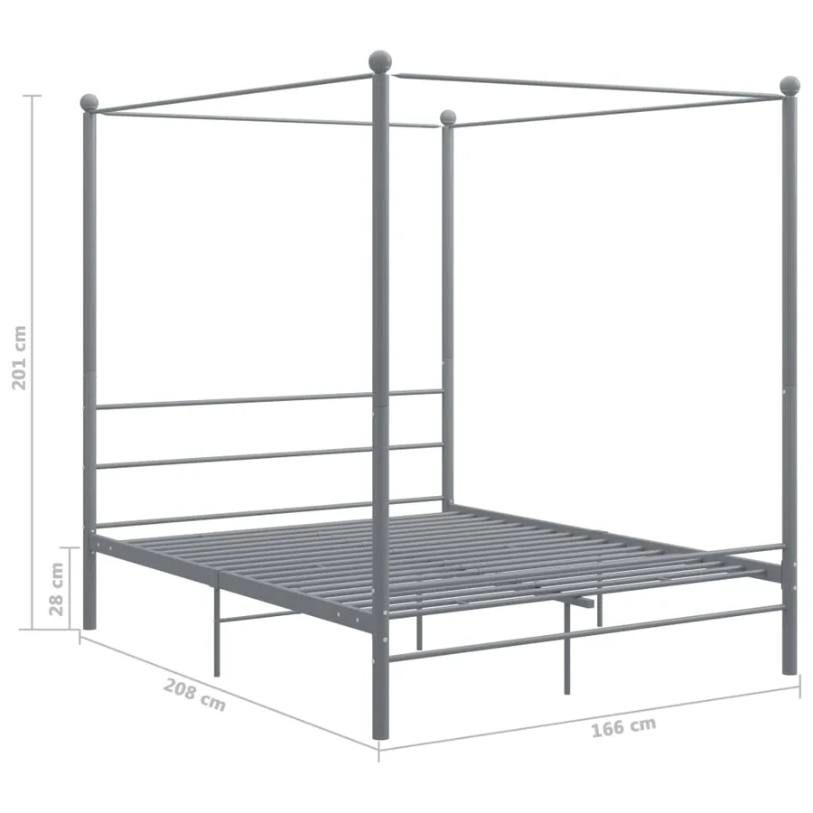 Cadre de lit à baldaquin sans matelas gris métal 160x200 cm - 6