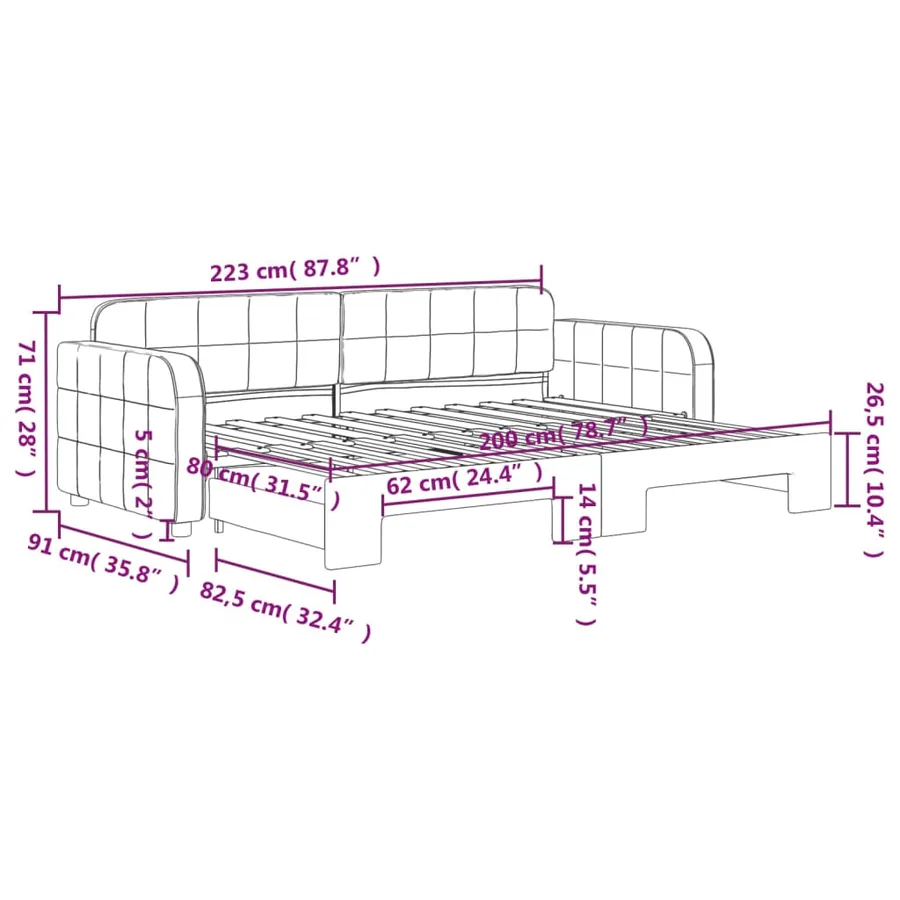 Lit de jour avec gigogne sans matelas gris clair 80x200 cm - 11