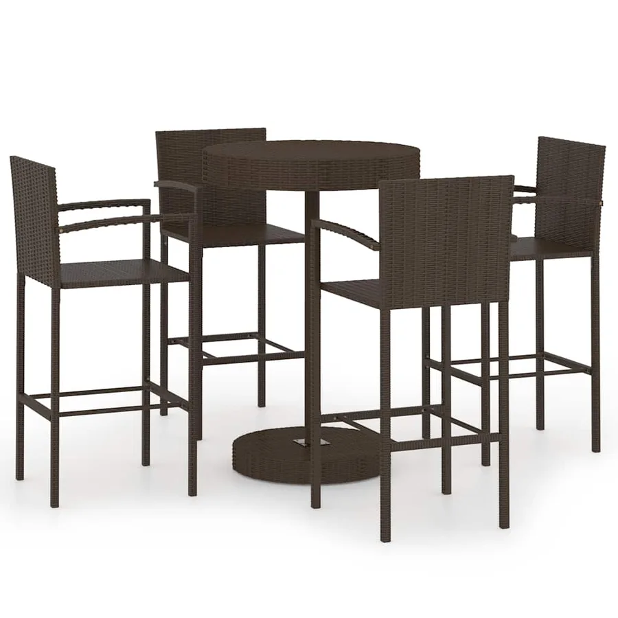 Ensemble de bar de jardin 5 pcs Résine tressée Marron - 2